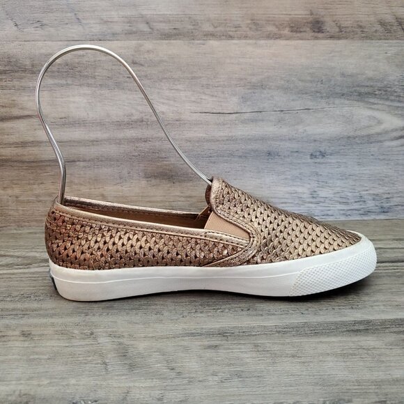❤️403 Sperry Seaside Perforated Platinum Metallic Gold Slip-On Sneaker - Picture 11 of 12